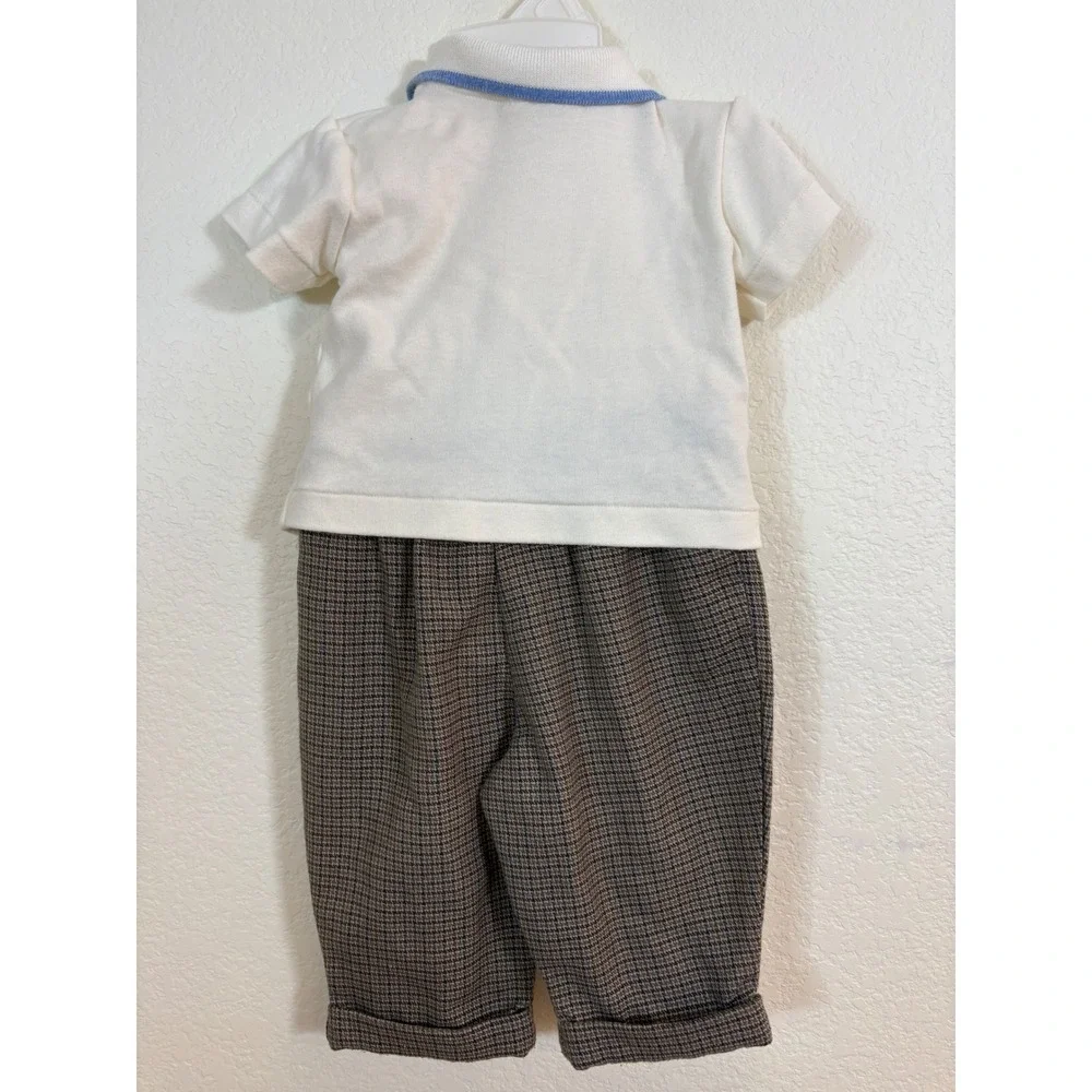 Baby Togs Outfit Set Boys 3-6 Months Blue Brown Vintage 90s Bear Knit Preppy